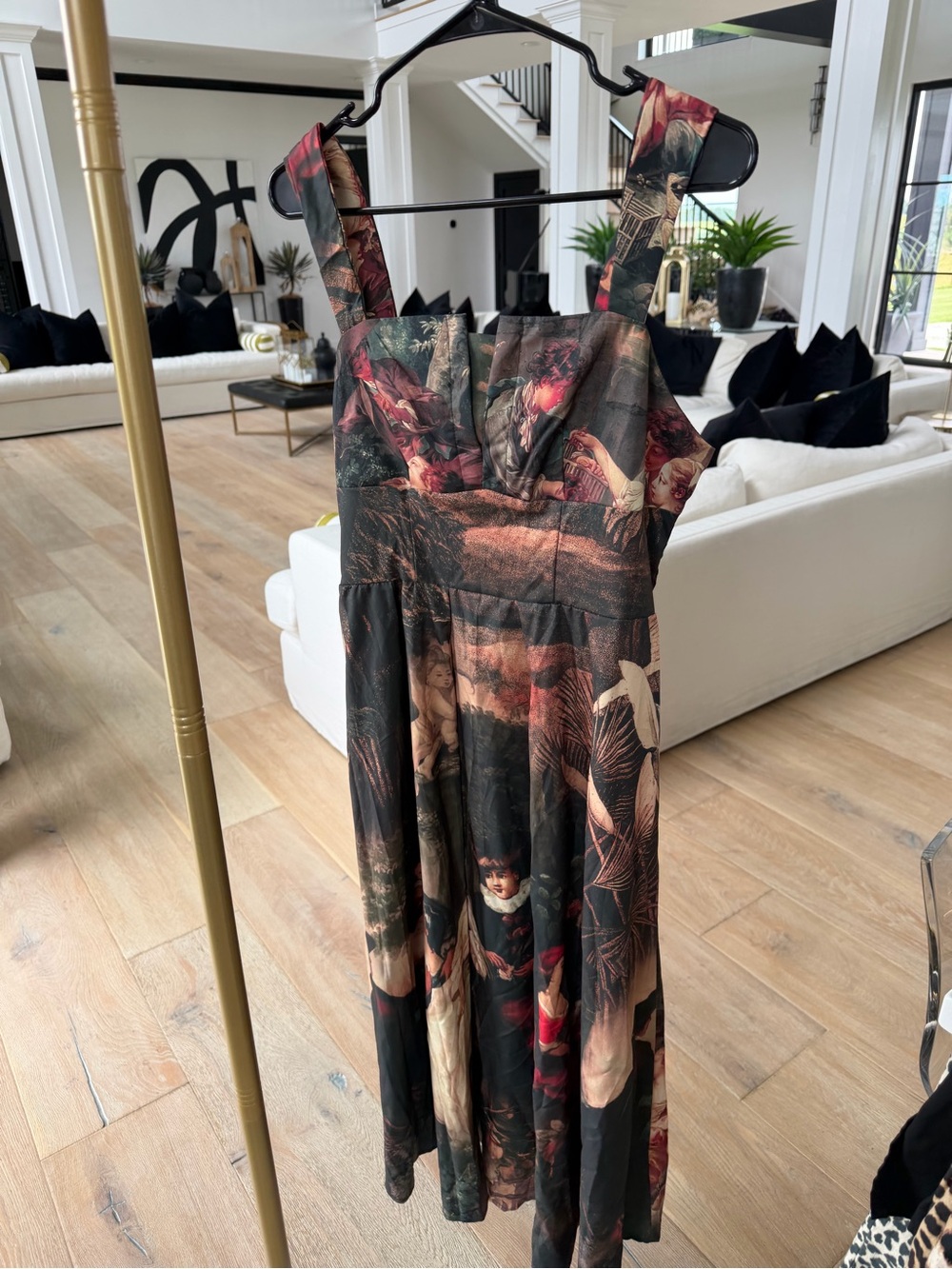 Floral Renaissance Print Midi Dress - Black & Burgundy